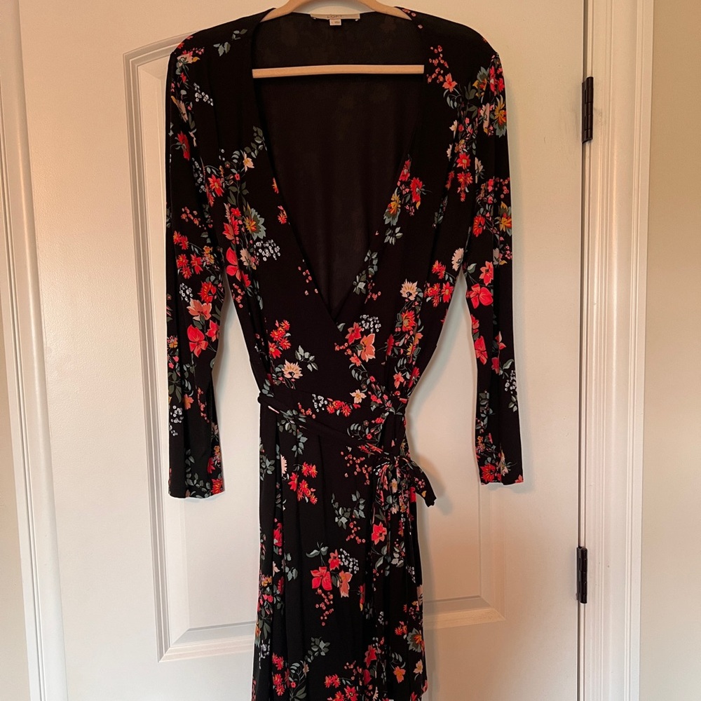 Flower black wrap dress